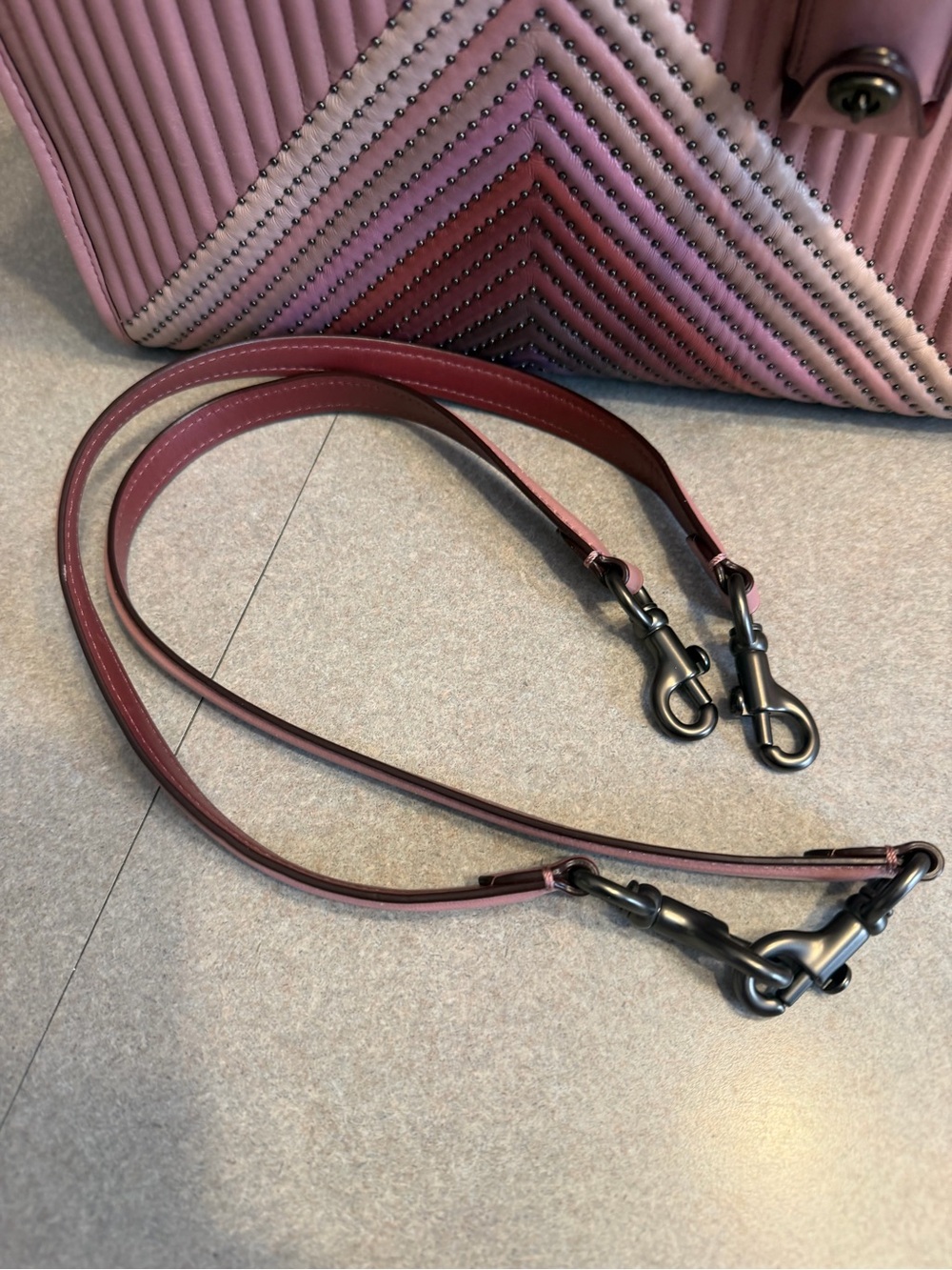 Rare 1941 Coach Rogue 31 W/Colorblock Quilting & Rivets Dusty Rose Multi - Picture 15 of 15